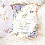 Sweet 16 Zestien Paarse Lila Floral Butterflies Kaart<br><div class="desc">Pas deze mooie Sweet 16 uitnodiging gemakkelijk en snel aan met eigen woorden,  druk eenvoudig de pas het knoop aan om de stijl en de plaatsing van de tekst verder te herschikken en te formatteren. Overeenkomende objecten in de winkel! c) De Happy Cat Studio</div>