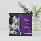 Sweet 16 Zestien Paarse Roos Black Pearl Kaart (Staand voorkant)