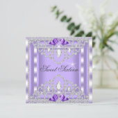 Sweet 16 Zestien Paarse Silver Diamond Party 3I Kaart (Staand voorkant)