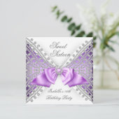 Sweet 16 Zestien Paarse White Diamond Party Kaart (Staand voorkant)