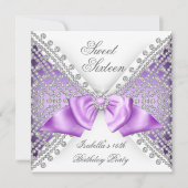Sweet 16 Zestien Paarse White Diamond Party Kaart (Voorkant)