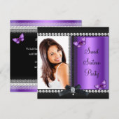 Sweet 16 Zestien Paarse zwarte vlinder Kaart (Voorkant / Achterkant)