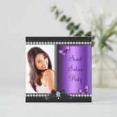 Sweet 16 Zestien Paarse zwarte vlinder Kaart (Staand voorkant)