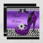 Sweet 16 Zestien Paarse zwarte Zebra Kaart (Voorkant / Achterkant)