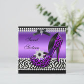 Sweet 16 Zestien Paarse zwarte Zebra Kaart (Staand voorkant)