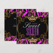 Sweet 16 Zestien Partij Hot Pink Bronze Tiara Zebr Kaart (Voorkant / Achterkant)
