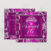 Sweet 16 Zestien Partij Roze Plum Damask Silver Kaart (Voorkant / Achterkant)