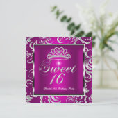 Sweet 16 Zestien Partij Roze Plum Damask Silver Kaart (Staand voorkant)