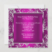 Sweet 16 Zestien Partij Roze Plum Damask Silver Kaart (Achterkant)