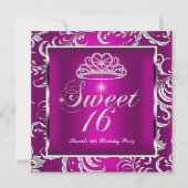 Sweet 16 Zestien Partij Roze Plum Damask Silver Kaart (Voorkant)