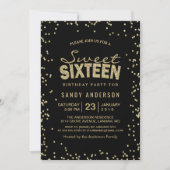 Sweet 16 Zestien Partij | Trendy Gold Glitter Stip Kaart (Voorkant)