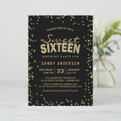Sweet 16 Zestien Partij | Trendy Gold Glitter Stip Kaart (Staand voorkant)