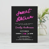 Sweet 16 Zestien Retro Neon Verjaardagsfeest Kaart (Staand voorkant)