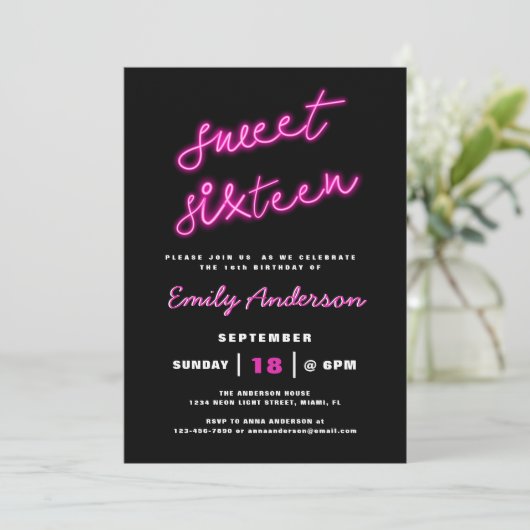 Sweet 16 Zestien Retro Neon Verjaardagsfeest Kaart (Staand voorkant)