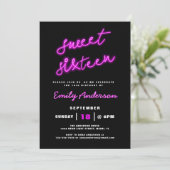 Sweet 16 Zestien Retro Neon Verjaardagsfeest Kaart (Staand voorkant)
