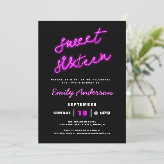 Sweet 16 Zestien Retro Neon Verjaardagsfeest Kaart (Staand voorkant)