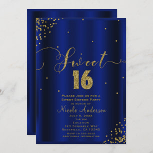 SWEET 16 Zestien Royal Blue Gold Confetti Corners Kaart