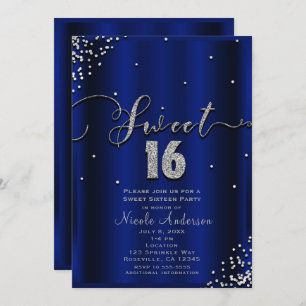 SWEET 16 Zestien Royal Blue Silver Confetti Corner Kaart