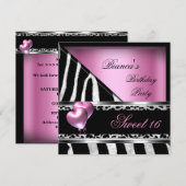 Sweet 16 Zestien roze ballonnen Zebra luipaard Kaart (Voorkant / Achterkant)