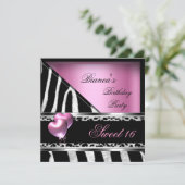 Sweet 16 Zestien roze ballonnen Zebra luipaard Kaart (Staand voorkant)