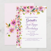 Sweet 16 Zestien Roze Bloemen Verjaardagsfeest Kaart (Voorkant / Achterkant)