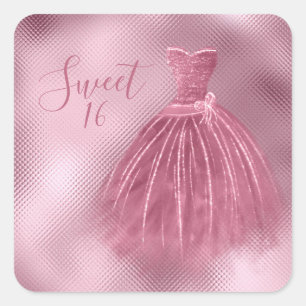 Sweet 16 Zestien Roze Glitter Dress Elegant Party Vierkante Sticker