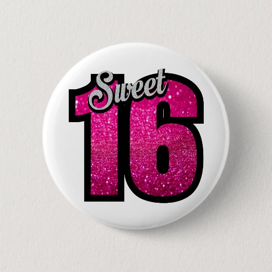 Sweet 16 zestien roze glitter verjaardagsmeisje ronde button 5,7 cm (Voorkant)