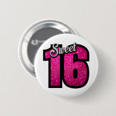 Sweet 16 zestien roze glitter verjaardagsmeisje ronde button 5,7 cm (Voorkant /achterkant)