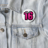 Sweet 16 zestien roze glitter verjaardagsmeisje ronde button 5,7 cm (In situ)