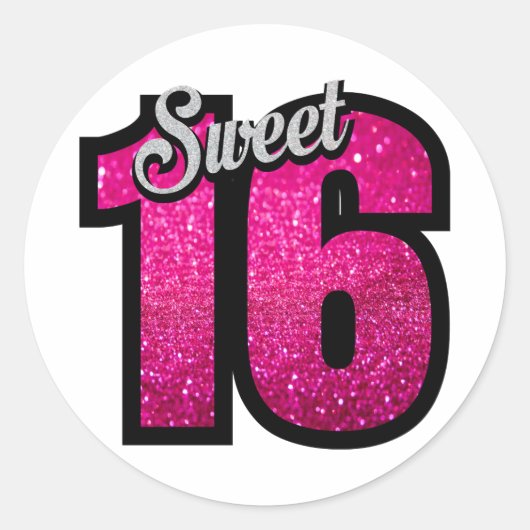 Sweet 16 zestien roze glitter verjaardagsmeisje ronde sticker (Voorkant)