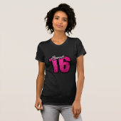 Sweet 16 zestien roze glitter verjaardagsmeisje t-shirt (Voorkant volledig)