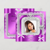 Sweet 16 Zestien Roze Paarse Lace Pearl Foto Kaart (Voorkant / Achterkant)