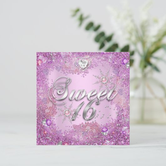 Sweet 16 Zestien  roze parelsnowflake 2 Kaart (Staand voorkant)