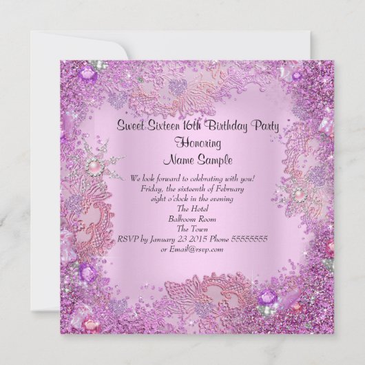Sweet 16 Zestien  roze parelsnowflake 2 Kaart (Achterkant)