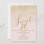 SWEET 16 Zestien Roze Roze & Gouden Confetti Kaart (Voorkant)