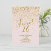 SWEET 16 Zestien Roze Roze & Gouden Confetti Kaart (Staand voorkant)