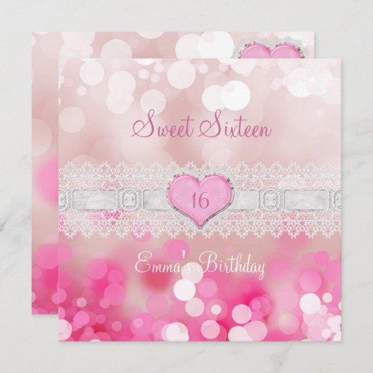 Sweet 16 Zestien Roze Witte Kant Verjaardagsfeest Kaart (Voorkant / Achterkant)