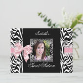 Sweet 16 Zestien roze witte Zebra Kaart (Staand voorkant)