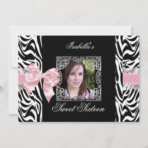 Sweet 16 Zestien roze witte Zebra Kaart