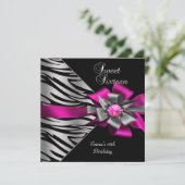 Sweet 16 Zestien roze zilver Zebra zwarte grijze b Kaart (Staand voorkant)