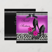 Sweet 16 Zestien roze zwarte Zebra Kaart (Voorkant / Achterkant)