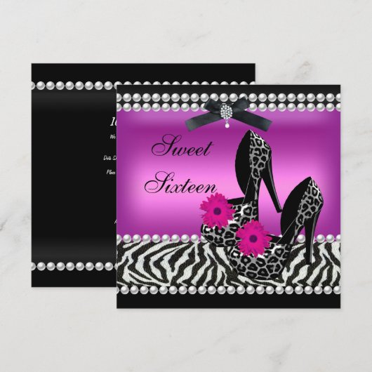 Sweet 16 Zestien roze zwarte Zebra Kaart (Voorkant / Achterkant)