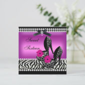 Sweet 16 Zestien roze zwarte Zebra Kaart (Staand voorkant)