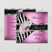 Sweet 16 Zestien roze zwarte Zebra luipaard Kaart (Voorkant / Achterkant)