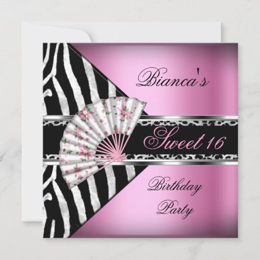 Sweet 16 Zestien roze zwarte Zebra luipaard Kaart (Voorkant)