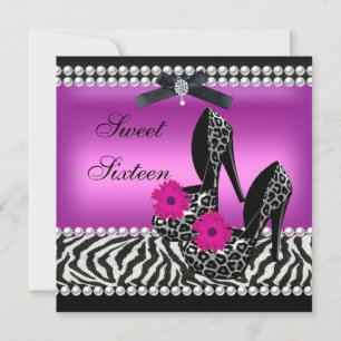 Sweet 16 Zestien Roze Zwarte Zebra Luipaard Kaart