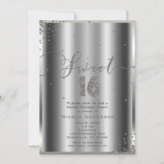 SWEET 16 Zestien Silver Glam Confetti Corners Kaart (Voorkant)
