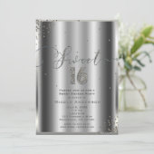 SWEET 16 Zestien Silver Glam Confetti Corners Kaart (Staand voorkant)