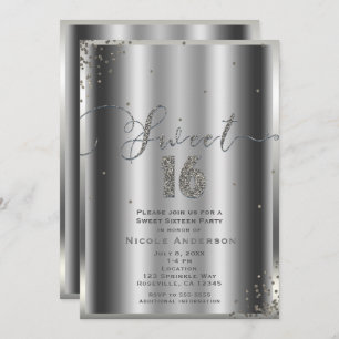 SWEET 16 Zestien Silver Glam Confetti Corners Kaart