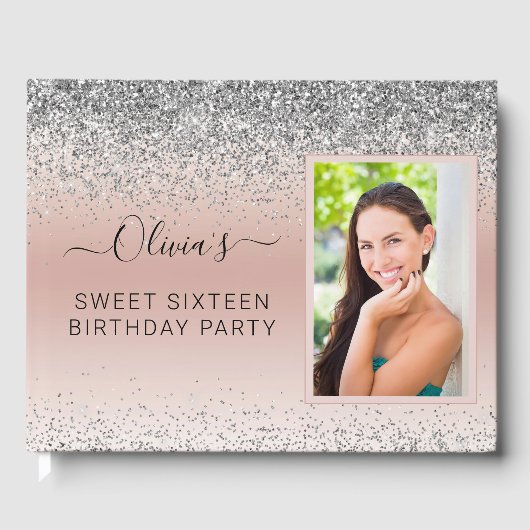 Sweet 16 Zestien Silver Roos Gold Blush Pink Guest Gastenboek (Voorkant)